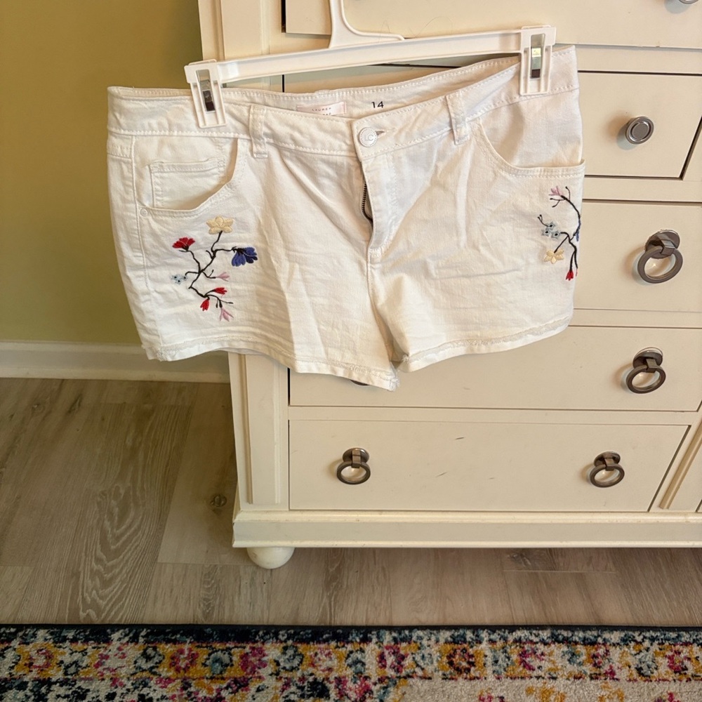 Lauren Conrad White Embroidered Jean Shorts